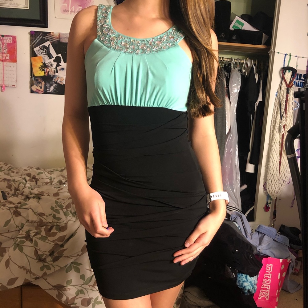 Teal and Black Mini Dress